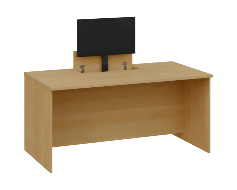 PLVM 18 - 16 stůl kancelářský s výsuvem (1x) monitoru, dřevěná podnož, deska 18 mm, široký 1600 mm, javor horský